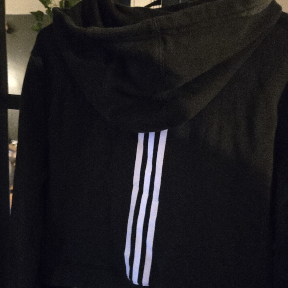 Adidas Black Cropped Hoodie with Three Stripe Logo Size L - Picture 4 of 5
